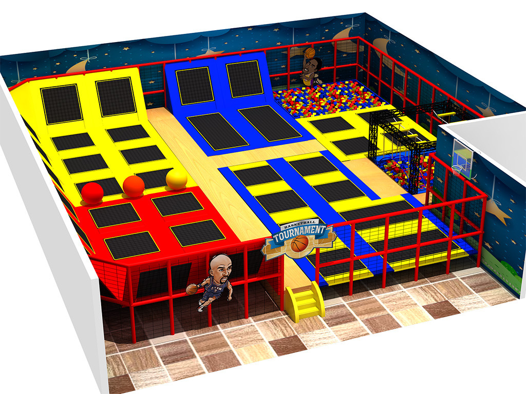 Feiyou Professional trampoline with dodge ball, basketball hoop and foam pit indoor trampoline park